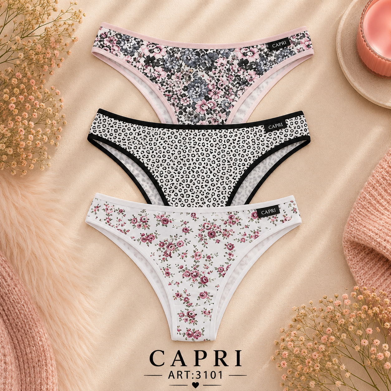 Vedetina de algodón estampada , pack x3 Capri.