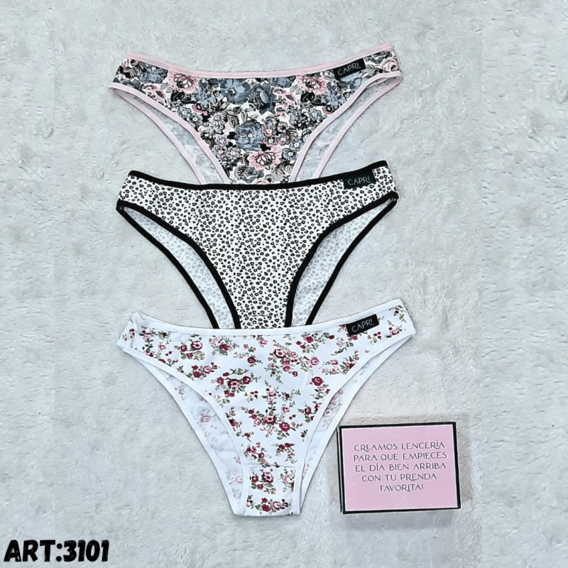 Vedetina de algodón estampada , pack x3 Capri.