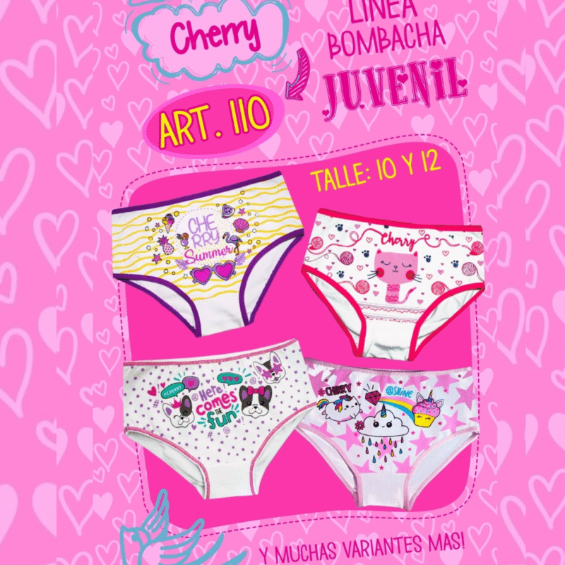 Bombacha de algodón de nena estampada, Linea Cherry.