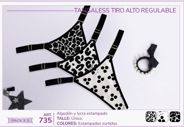 Tanga less algodón tiro alto pack x3.