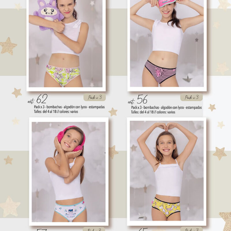 Bombacha de nena algodón estampado, PACK X3 Linea Marey.