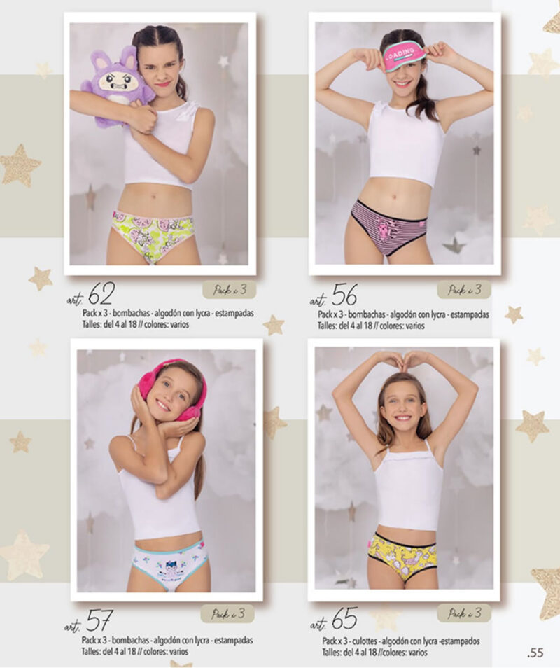 Bombacha de nena algodón estampado, PACK X3 Linea Marey.
