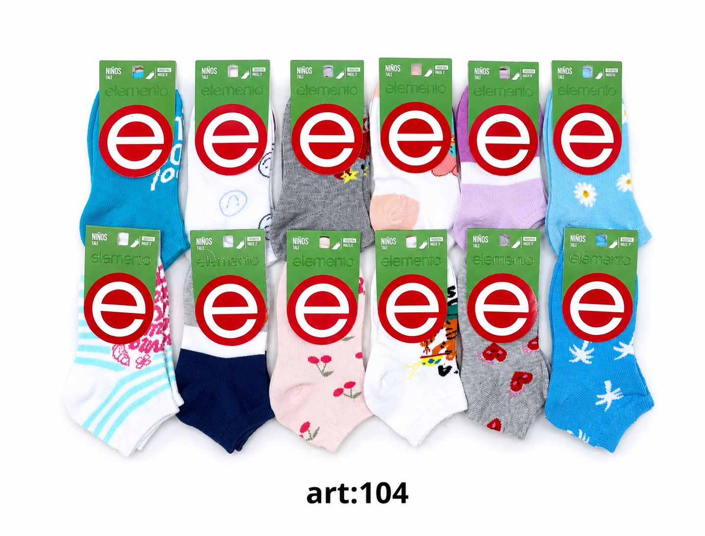 Soquetes talle 2 de niño/a estampados, x12.