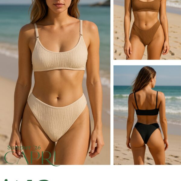Bikini top y culoteless tiro alto.