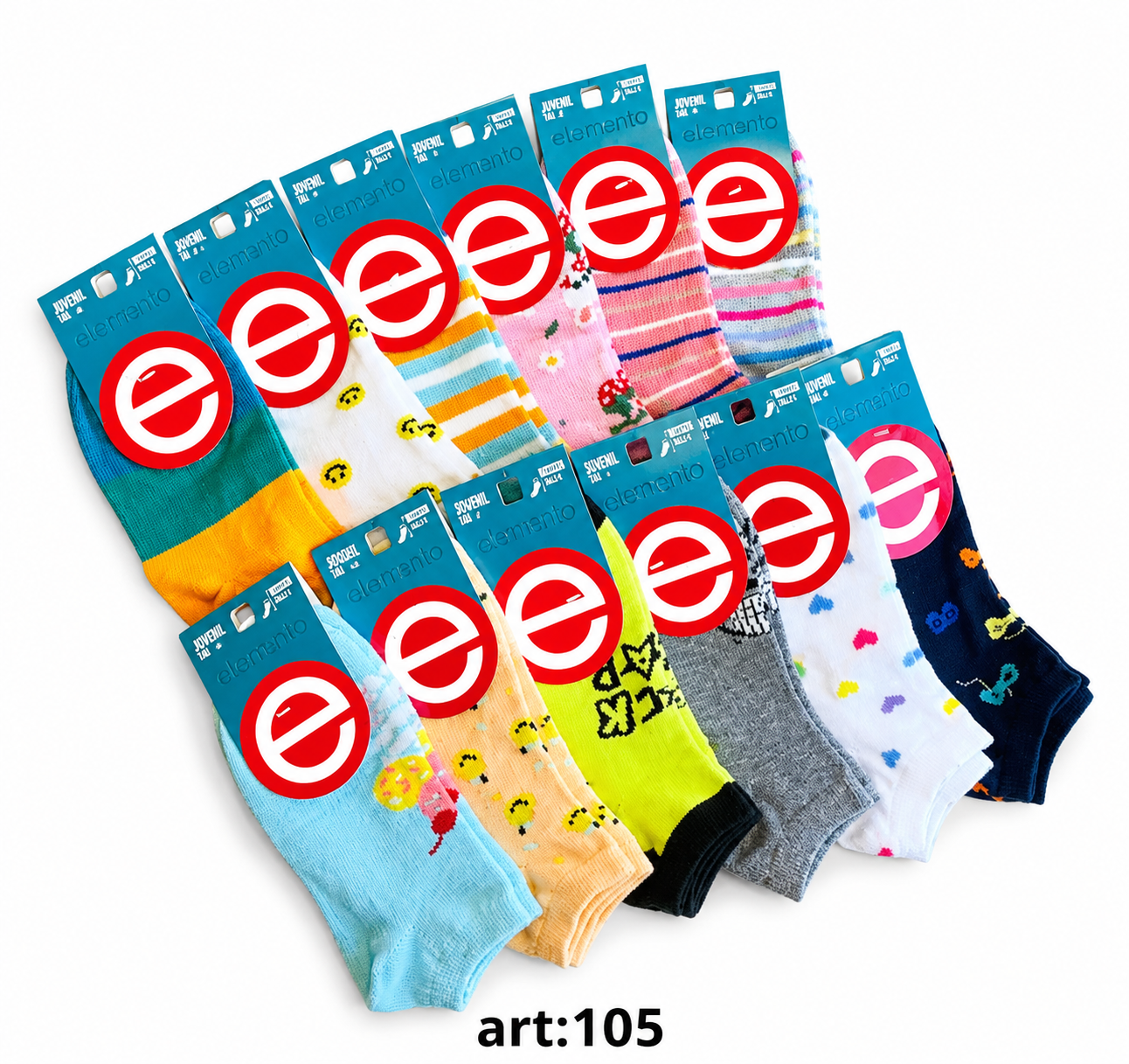 Soquete juvenil estampados T4, x12.