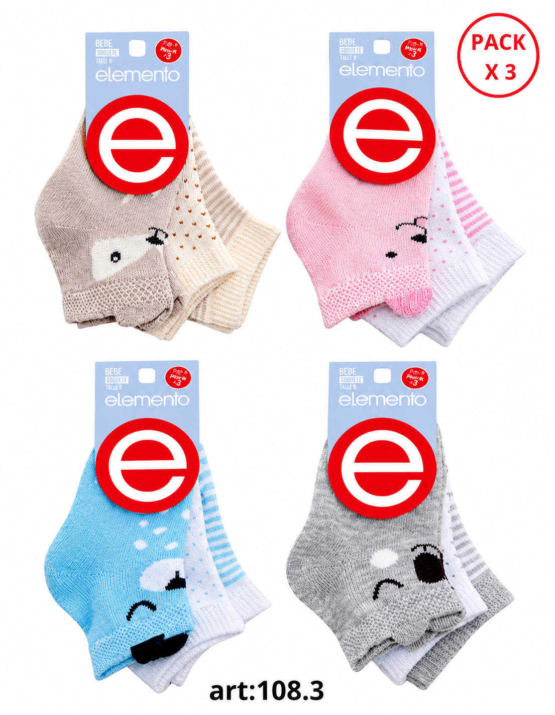 Soquete estampado de bebé talle 0, x12.