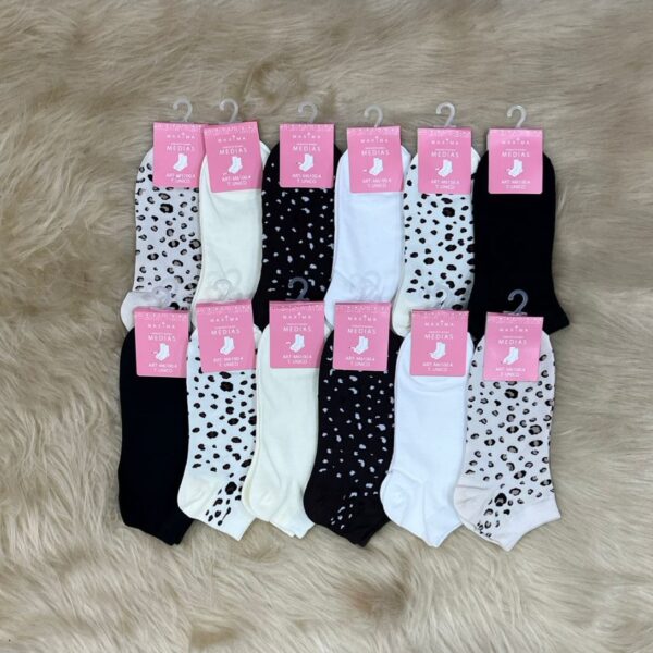 Medias de algodón de dama estampadas, x12.