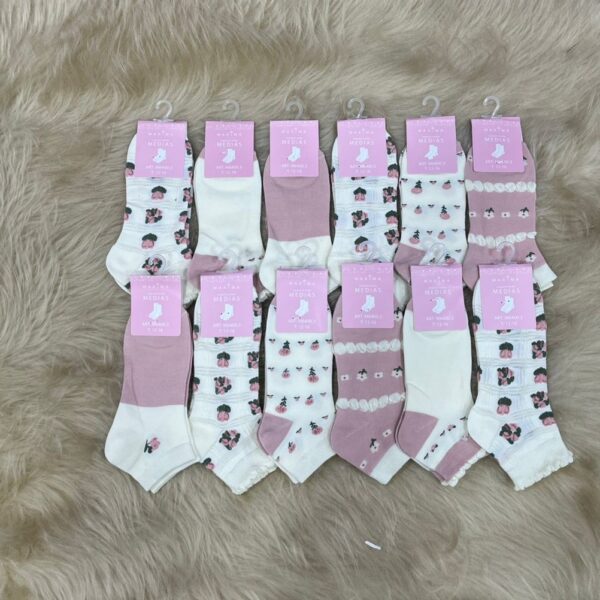 Medias de algodón de dama estampadas, x12.