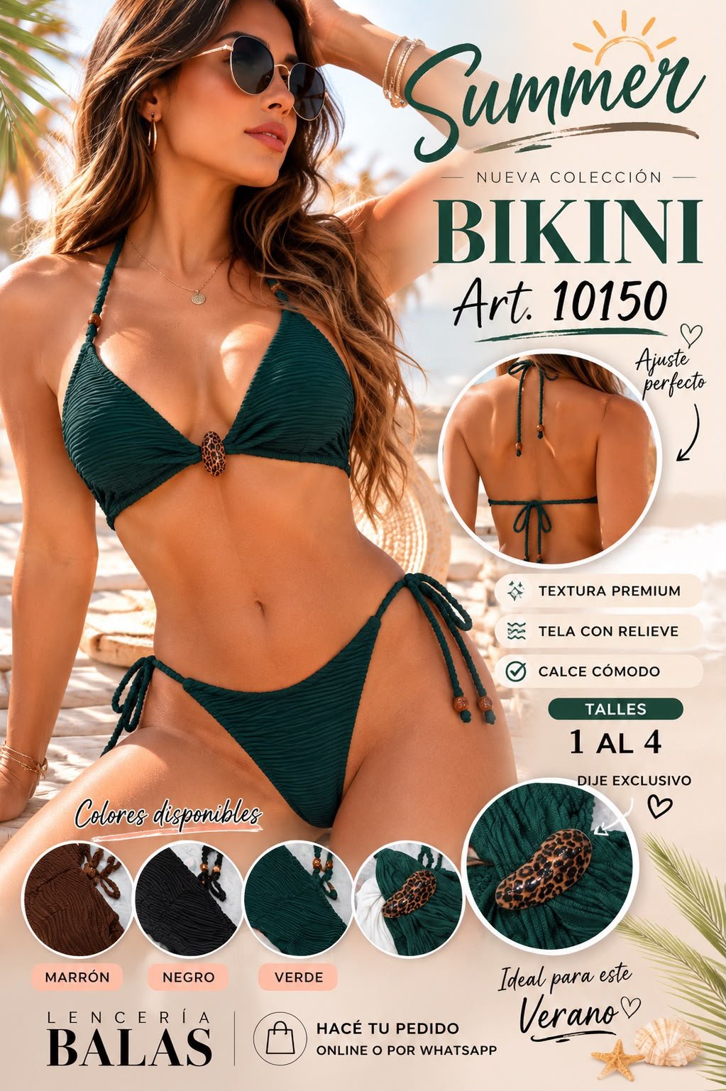 Bikini con ganch/print y colaless, x12