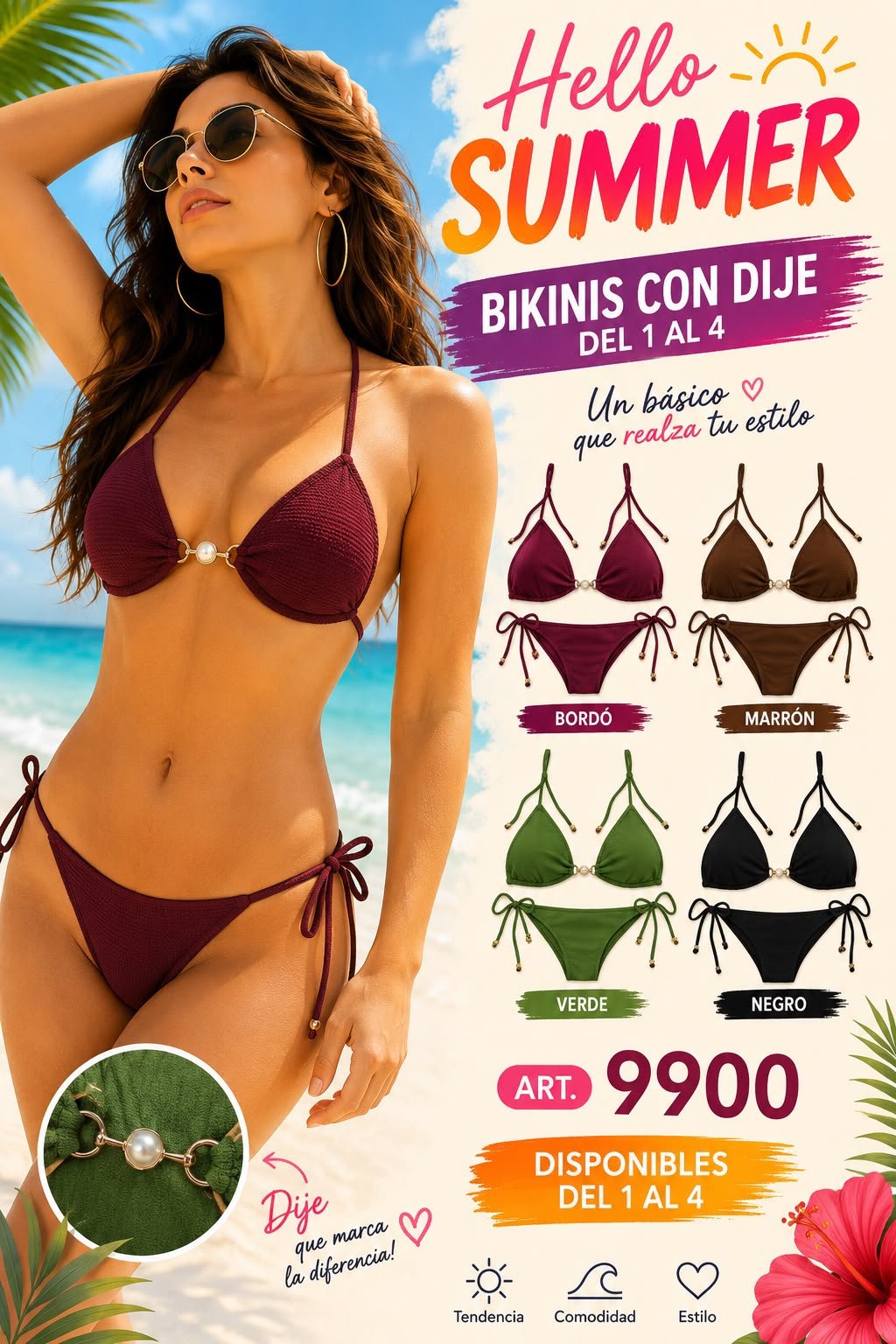 Bikini  con perla en el medio y colaless, x12